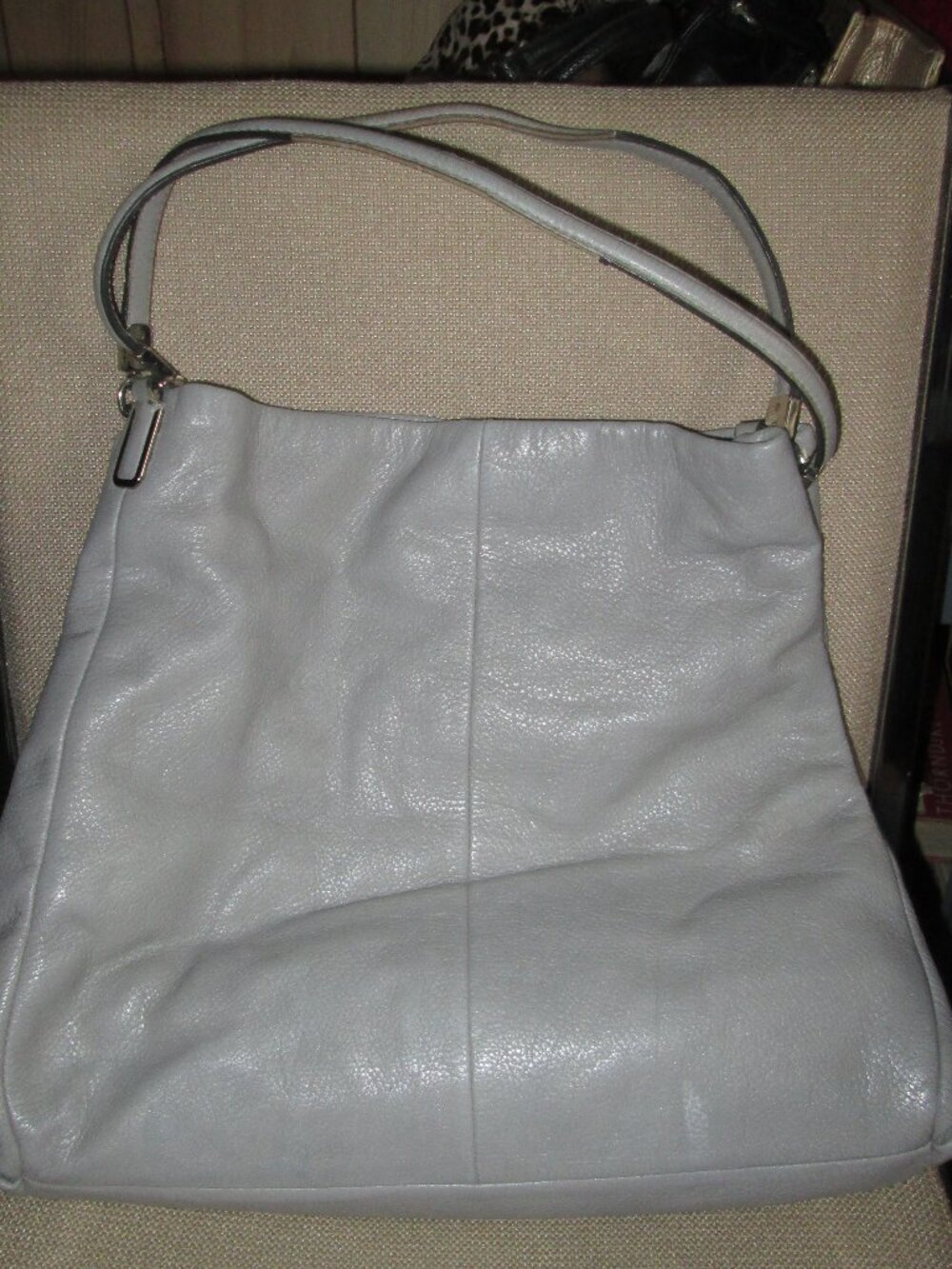 Genuine Coach Leather Purse Tote Bag Gray Double Strap